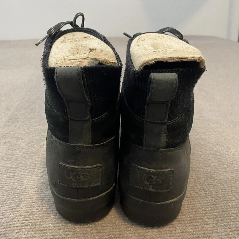 UGG Snow Boots Womens Size 9 Black Suede Wool Lined Lace Up Ankle Winter 1095160